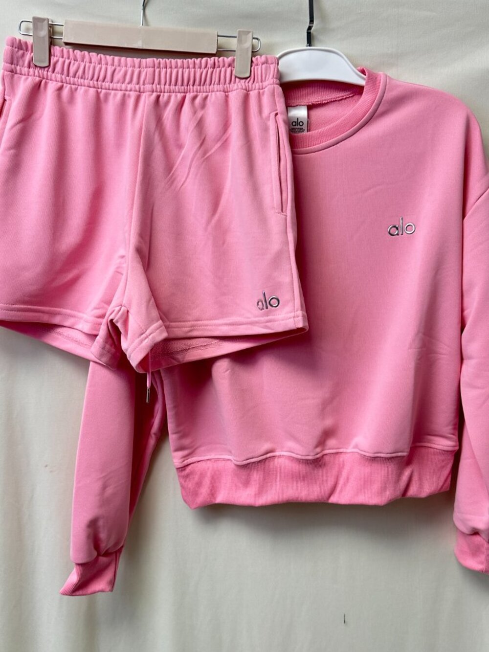ALO Pink Sweatshirt & Shorts Set — Size M